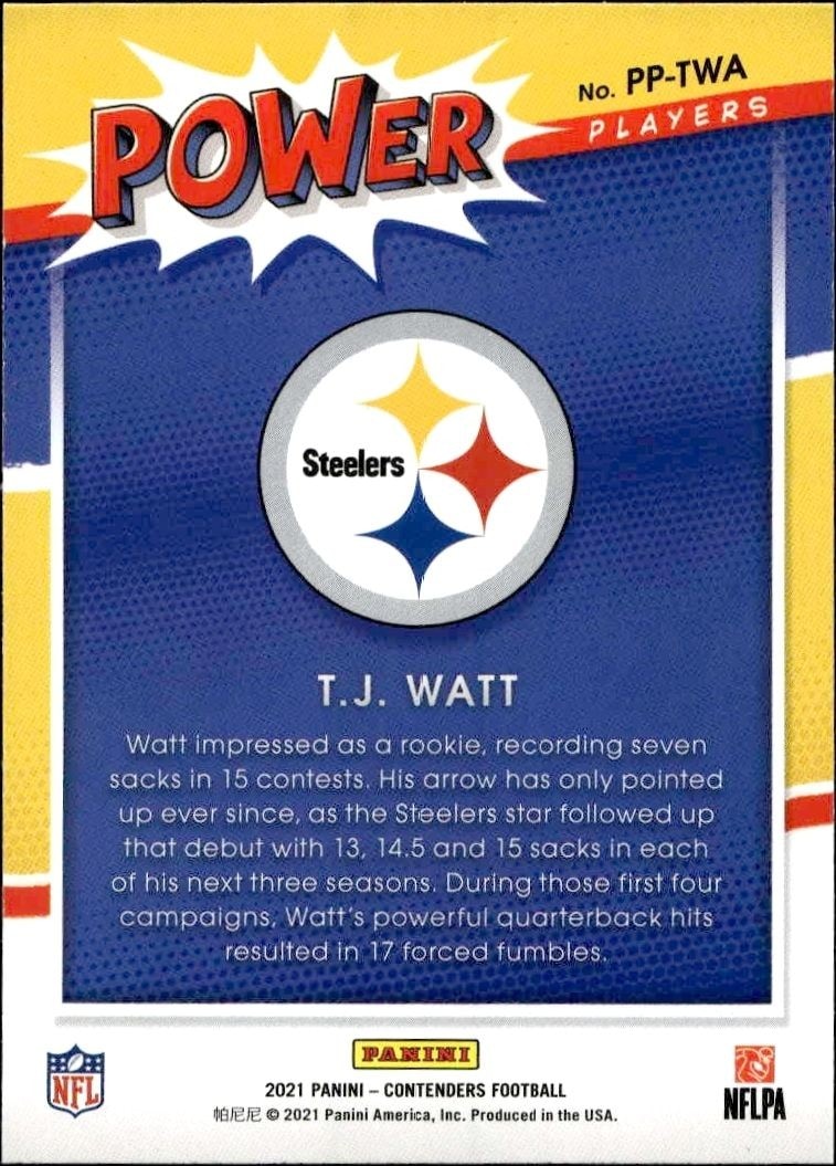 2021 Panini Contenders T.J. Watt #PP-TWA football trading card back