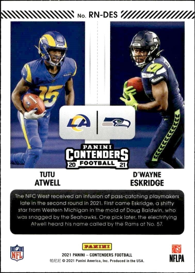 2021 Panini D'Wayne Eskridge #RN-DES football trading card back