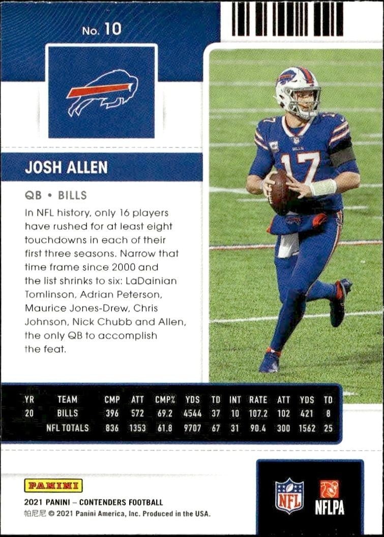 2021 Panini Contenders Josh Allen #10 football trading card back