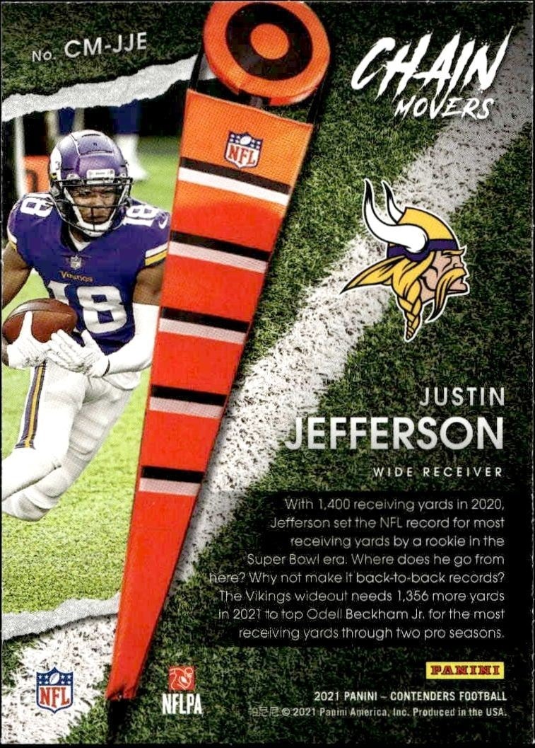 2021 Panini Contenders Justin Jefferson #CM-JJE football trading card back