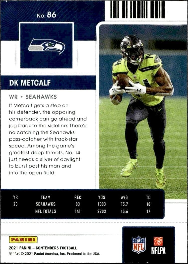 2021 Panini Contenders Dk Metcalf #86 football trading card back