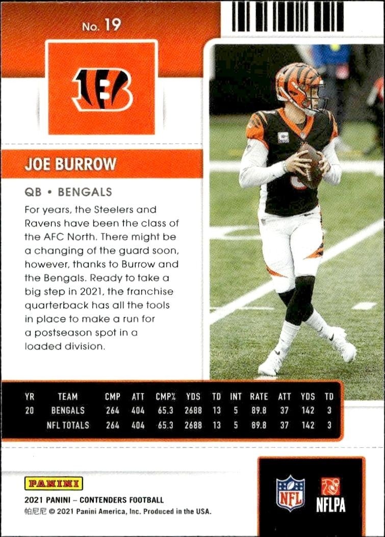 2021 Panini Contenders Joe Burrow #19 football trading card back