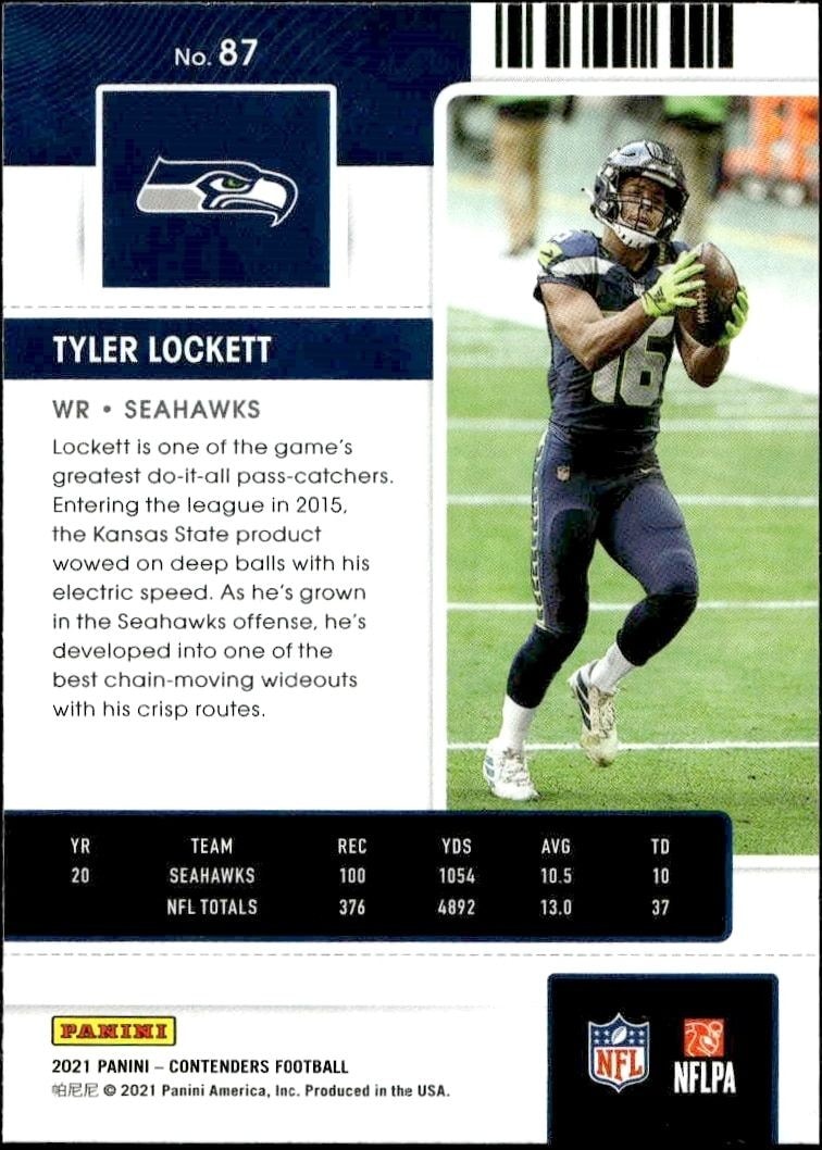 2021 Panini Contenders Tyler Lockett #87 football trading card back