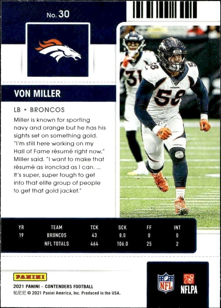 2021 Panini Contenders Von Miller #30 football trading card back
