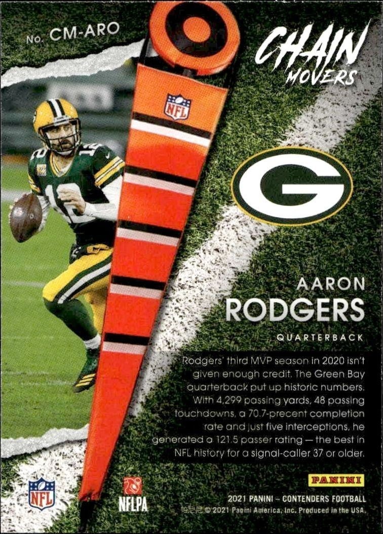 2021 Panini Contenders Aaron Rodgers #CM-ARO football trading card back