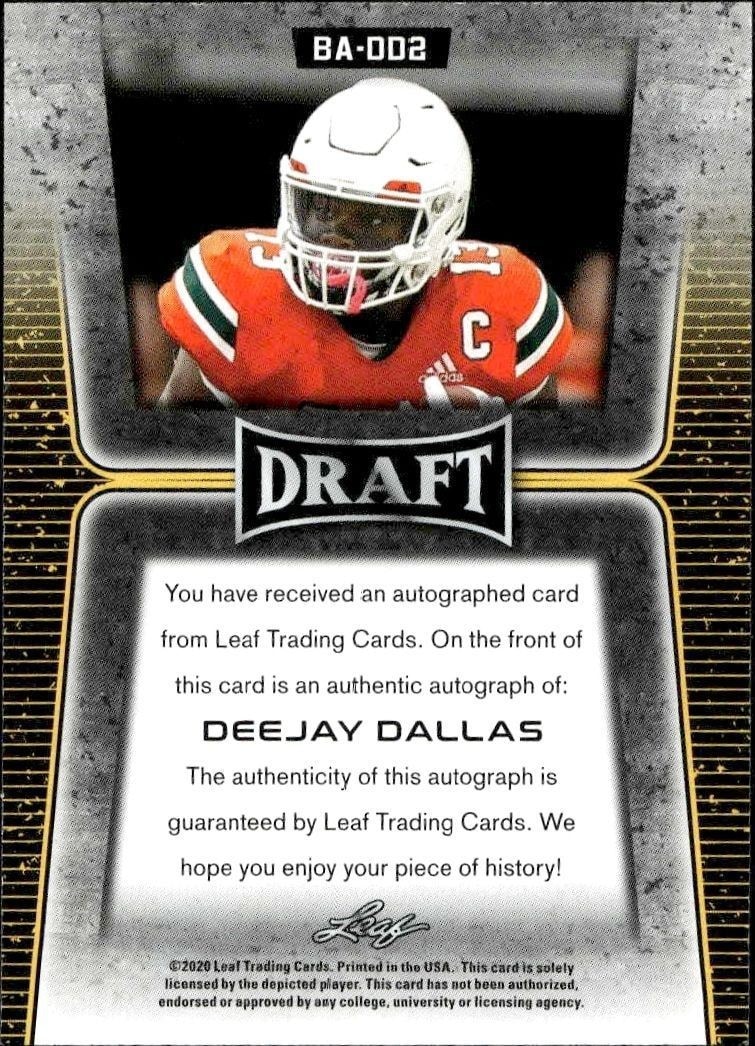 2020 Leaf Draft Deejay Dallas #BA-DD2 football trading card back