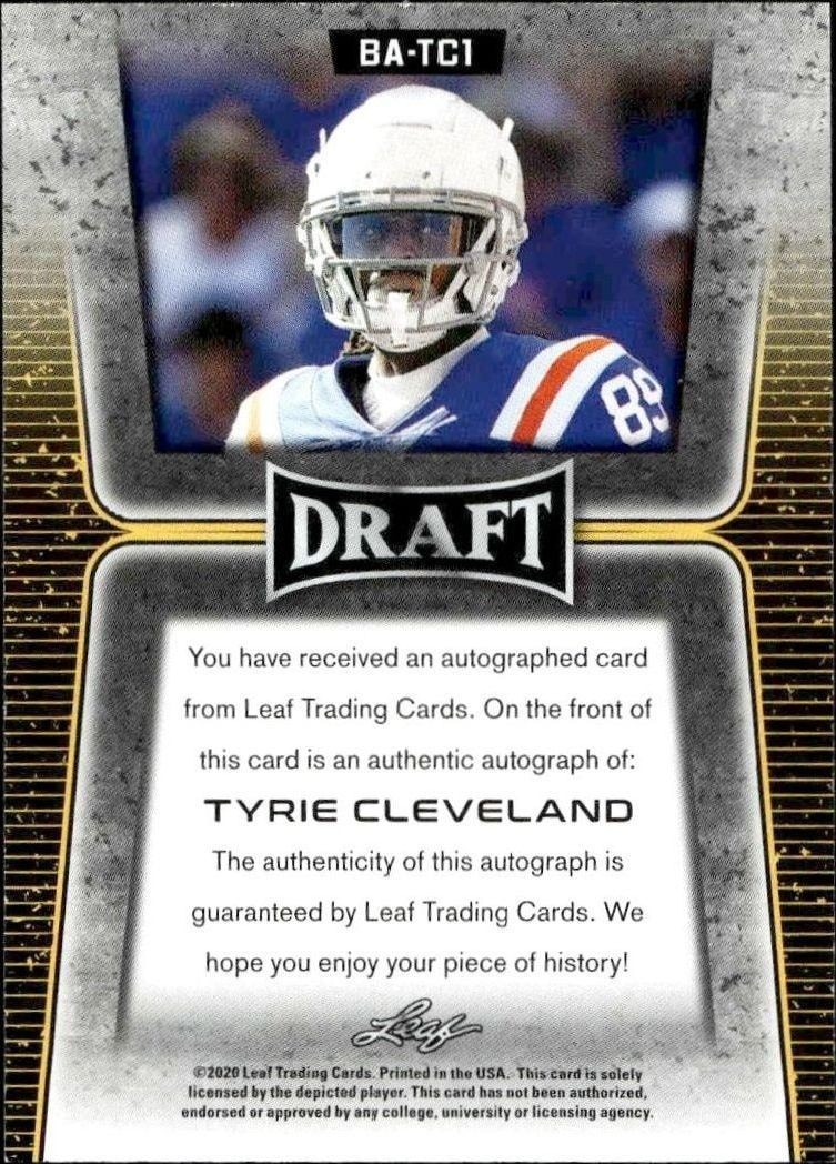 2020 Leaf Draft Tyrie Cleveland #BA-TC1 football trading card back