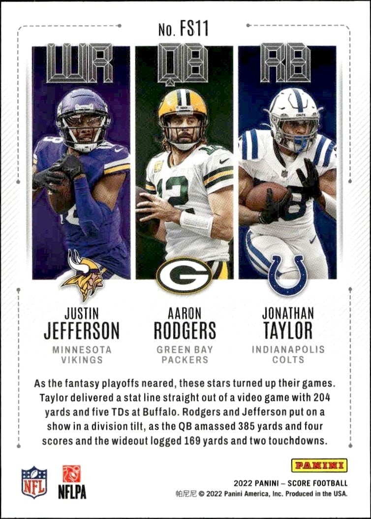 2022 Panini Score Aaron Rodgers #FS11 football trading card back