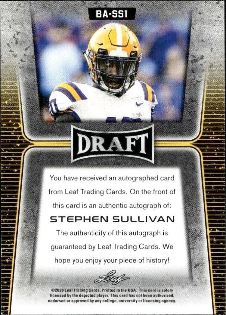 2020 Leaf Draft Stephen Sullivan #BA-SS1 football trading card back
