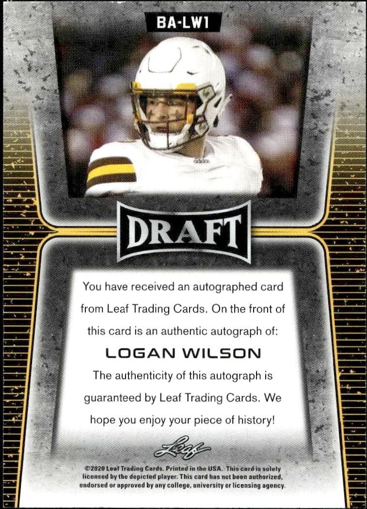 2020 Leaf Draft Logan Wilson #BA-LW1 football trading card back