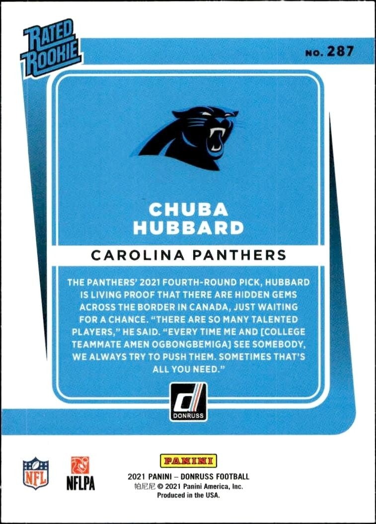 2021 Donruss Chuba Hubbard #287 football trading card back