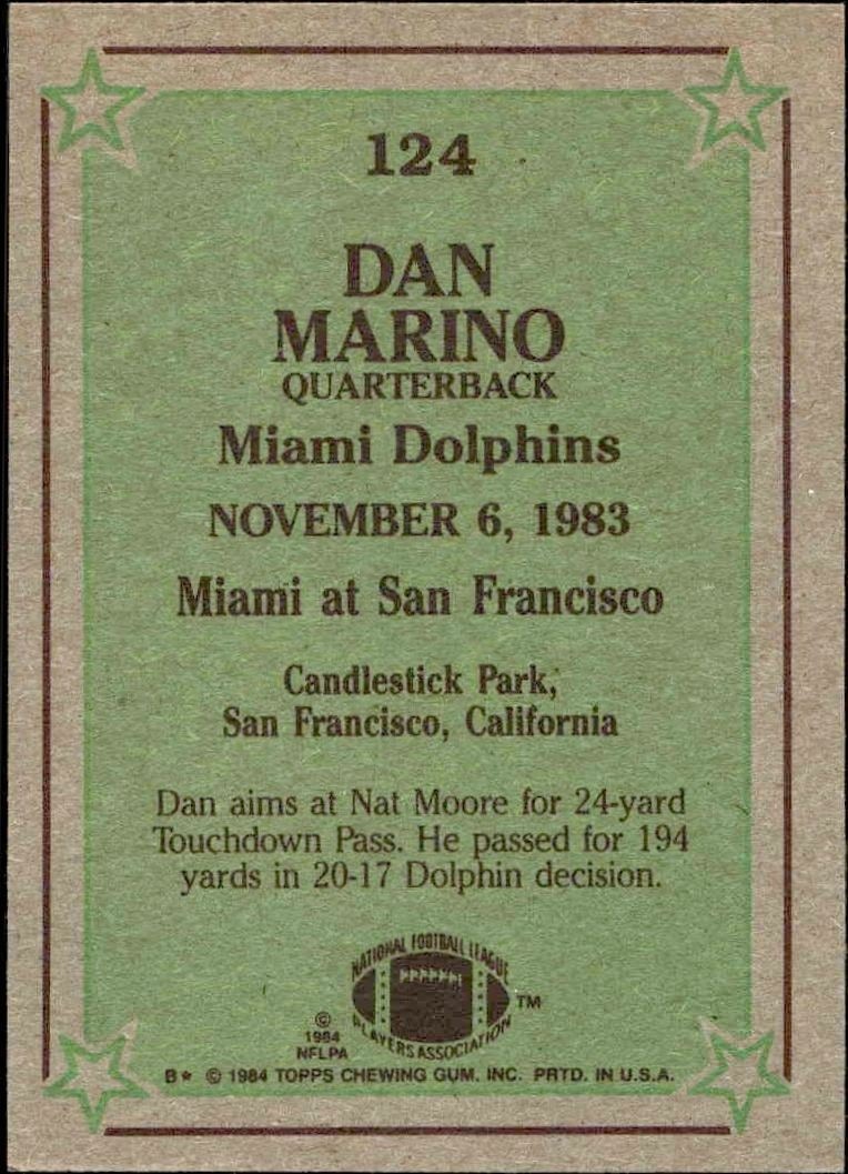 1984 Topps Dan Marino #124 football trading card back