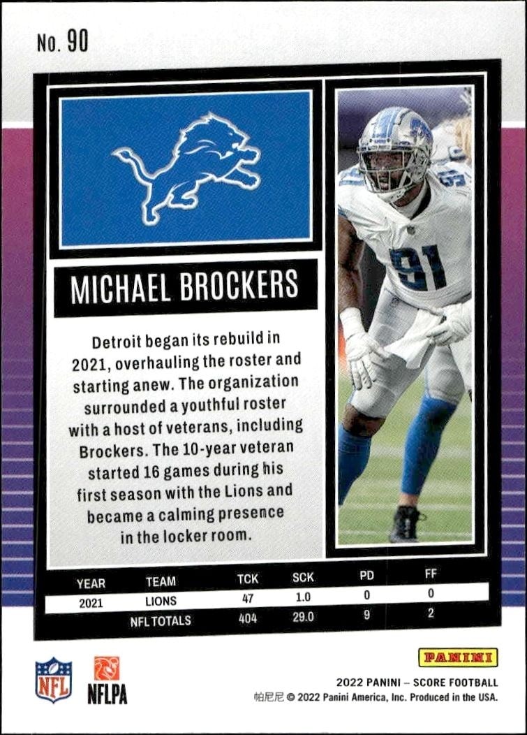 2022 Panini Score Michael Brockers #90 football trading card back