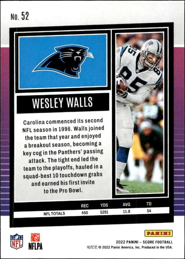 2022 Panini Score Wesley Walls #52 football trading card back