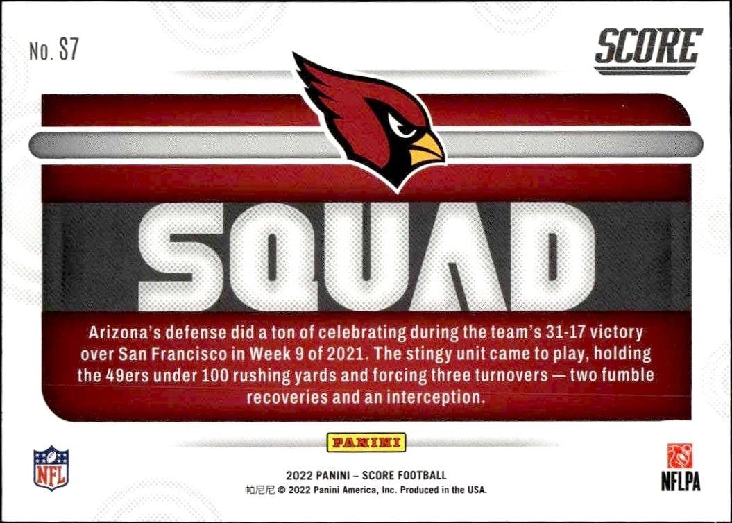 2022 Panini Score Arizona Cardinals #S7 football trading card back