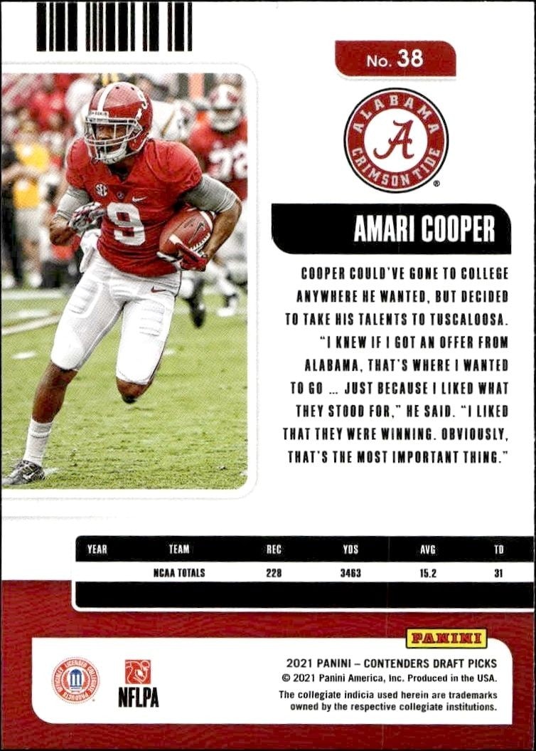 2021 Panini Contenders Draft Picks Amari Cooper #38 football trading card back