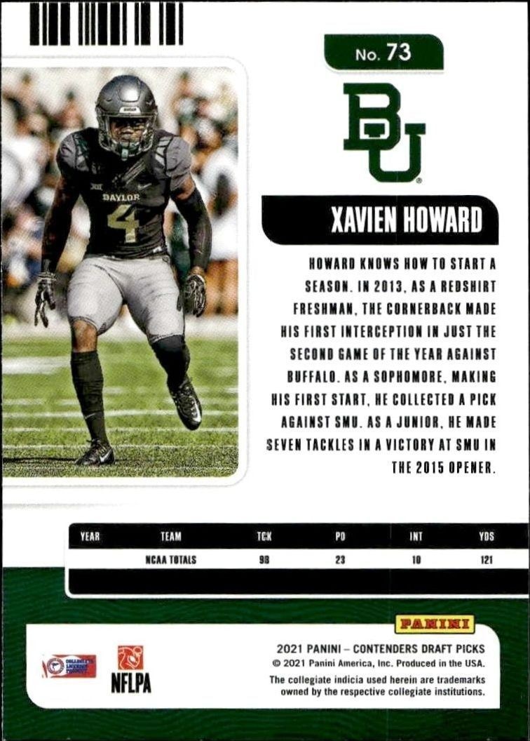 2021 Panini Contenders Draft Picks Xavien Howard #73 football trading card back