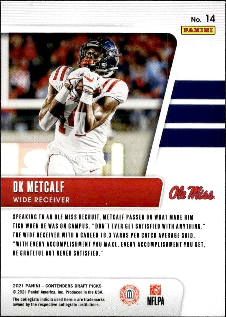 2021 Panini Contenders Draft Picks Dk Metcalf #14 football trading card back