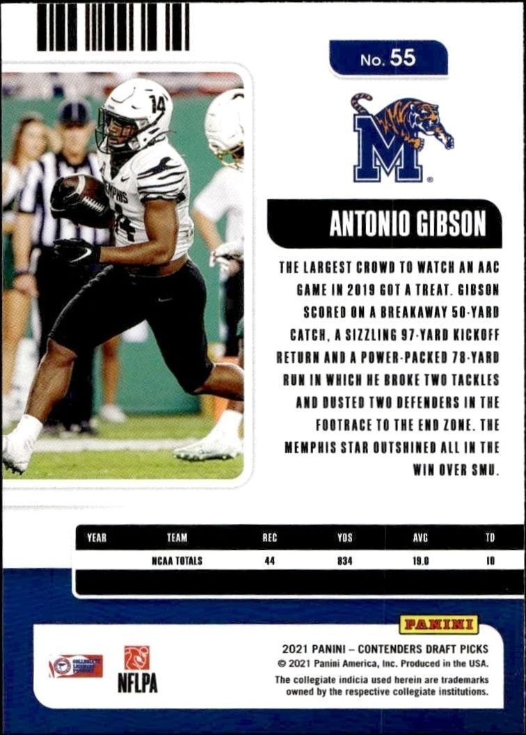 2021 Panini Contenders Draft Picks Antonio Gibson #55 football trading card back