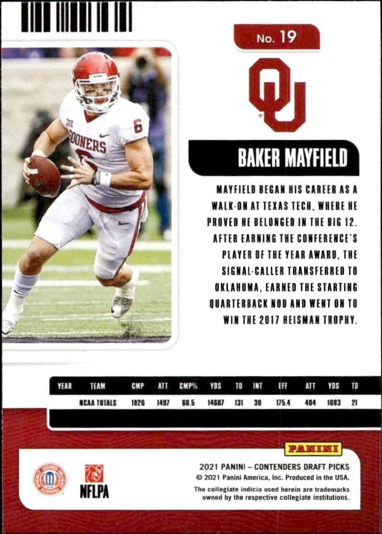 2021 Panini Contenders Draft Picks Baker Mayfield #19 football trading card back
