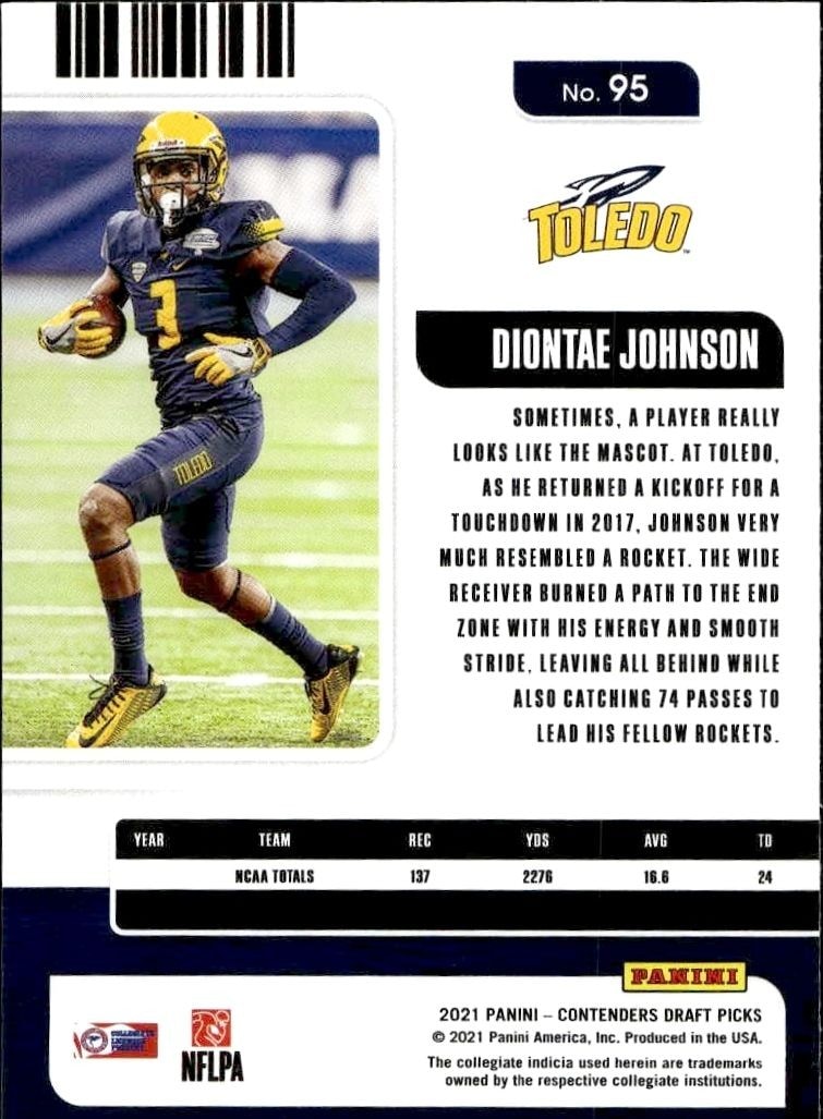 2021 Panini Contenders Draft Picks Diontae Johnson #95 football trading card back