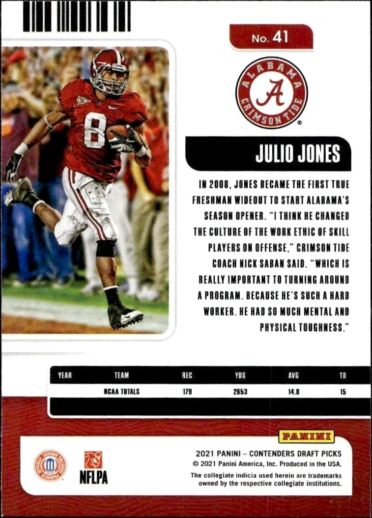 2021 Panini Contenders Draft Picks Julio Jones #41 football trading card back