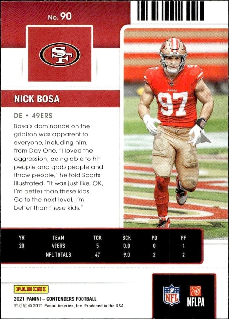 2021 Panini Contenders Nick Bosa #90 football trading card back