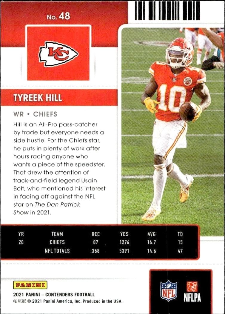2021 Panini Contenders Tyreek Hill #48 football trading card back