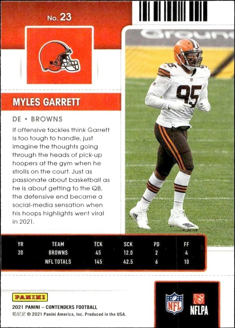 2021 Panini Contenders Myles Garrett #23 football trading card back