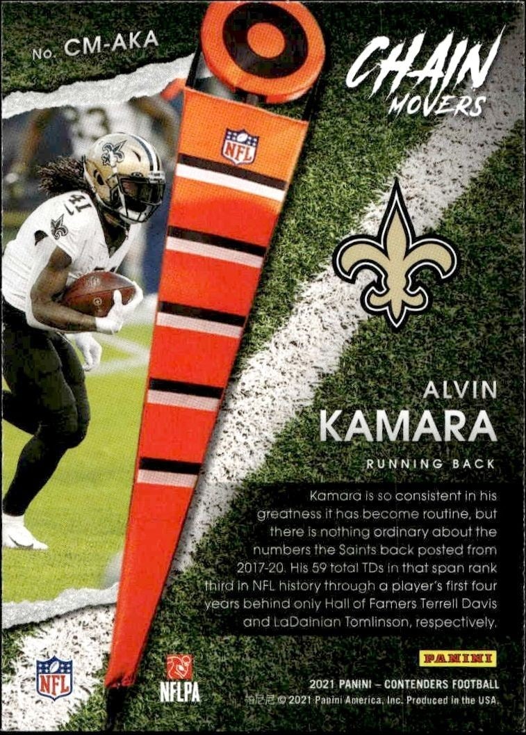 2021 Panini Contenders Alvin Kamara #CM-AKA football trading card back