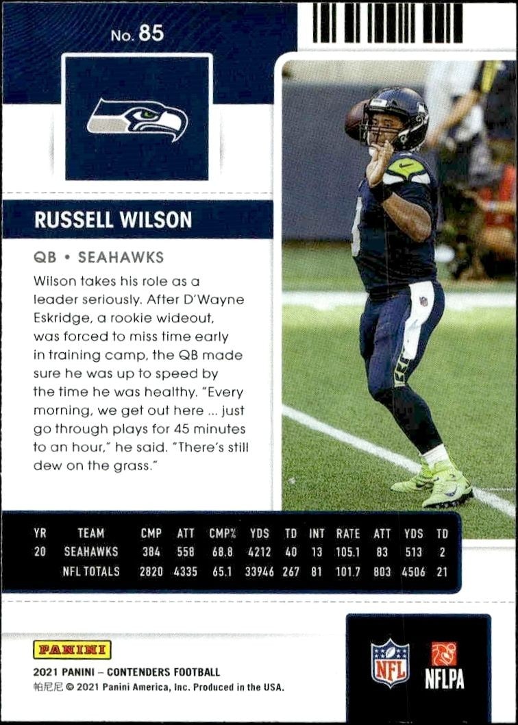 2021 Panini Contenders Russell Wilson #85 football trading card back