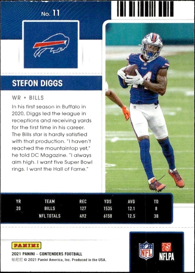 2021 Panini Contenders Stefon Diggs #11 football trading card back