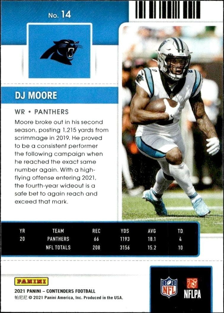 2021 Panini Contenders DJ Moore #14 football trading card back