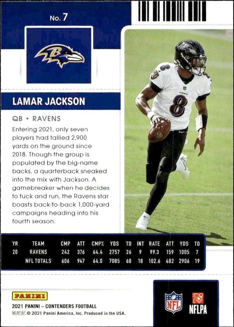 2021 Panini Contenders Lamar Jackson #7 football trading card back