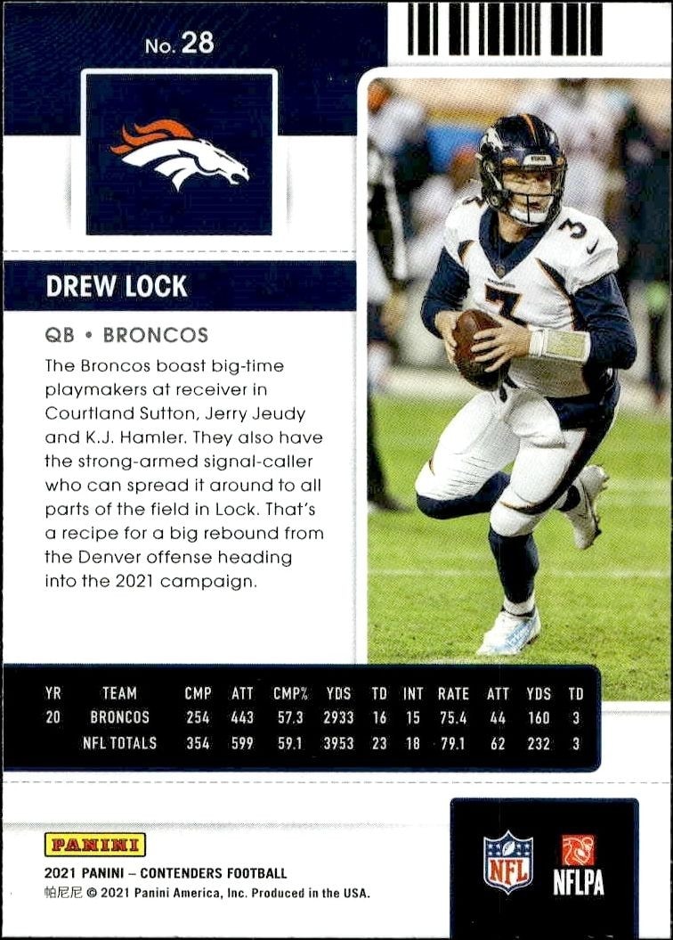2021 Panini Contenders Drew Lock #28 football trading card back