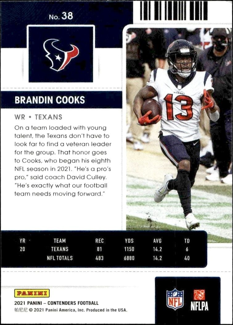 2021 Panini Contenders Brandin Cooks #38 football trading card back