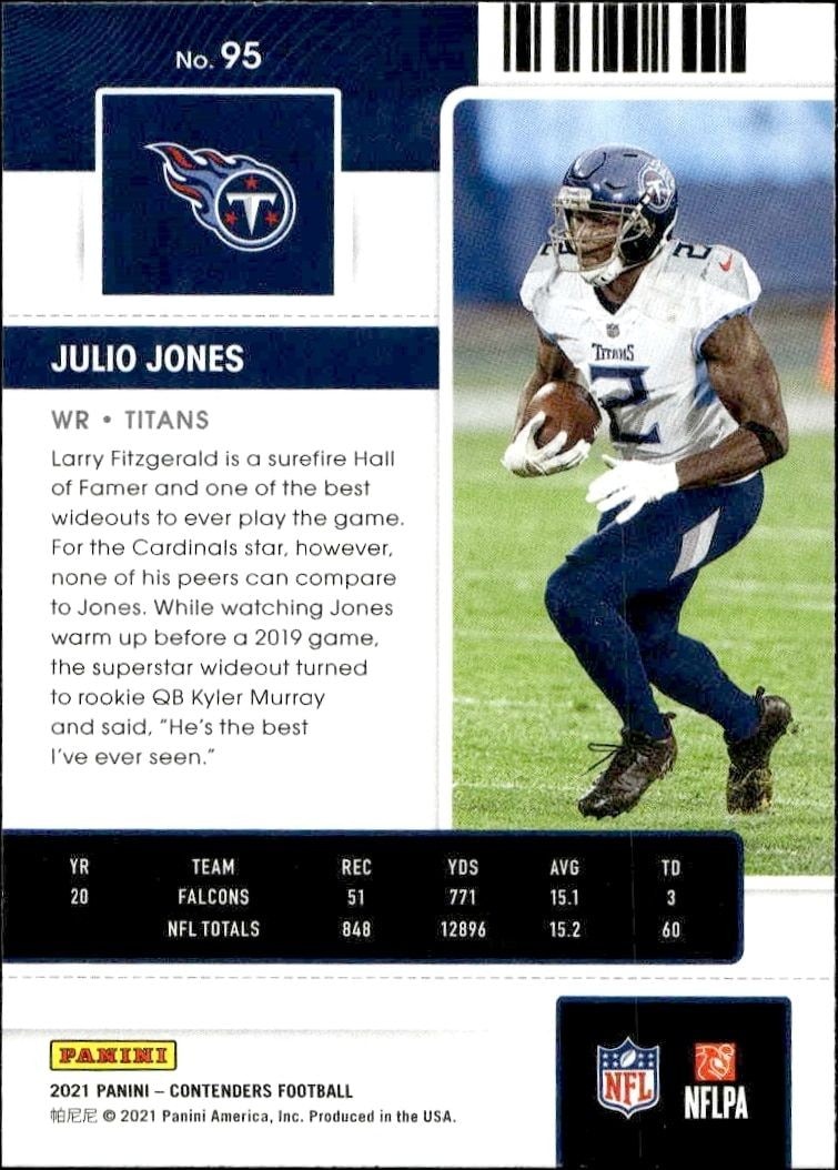 2021 Panini Contenders Julio Jones #95 football trading card back