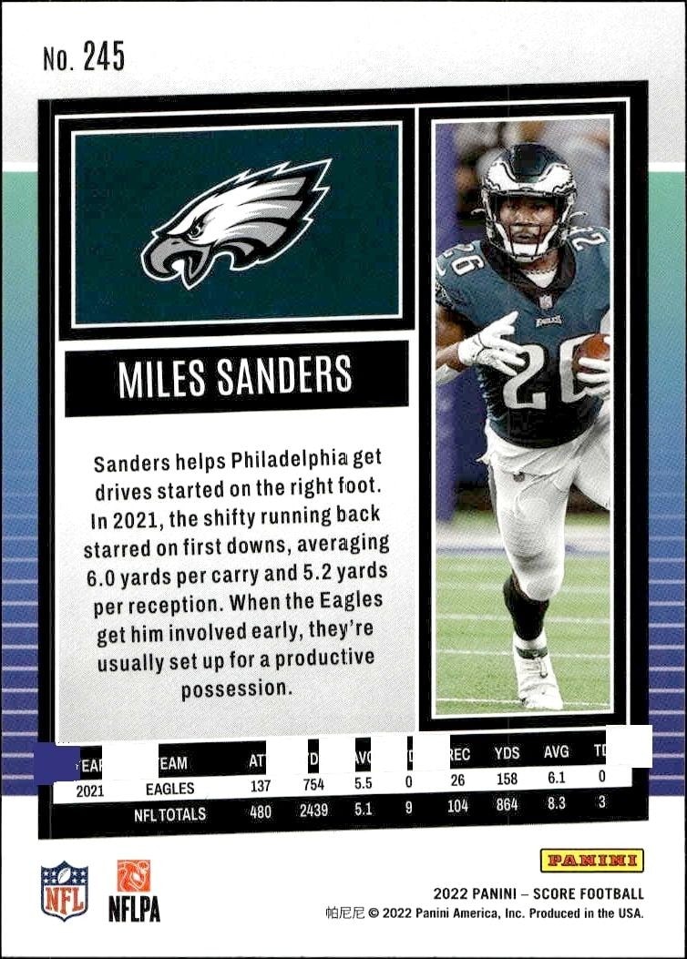 2022 Panini Score Miles Sanders #245 football trading card back