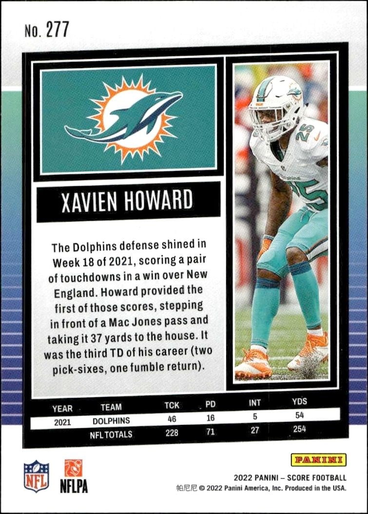 2022 Panini Score Xavien Howard #277 football trading card back