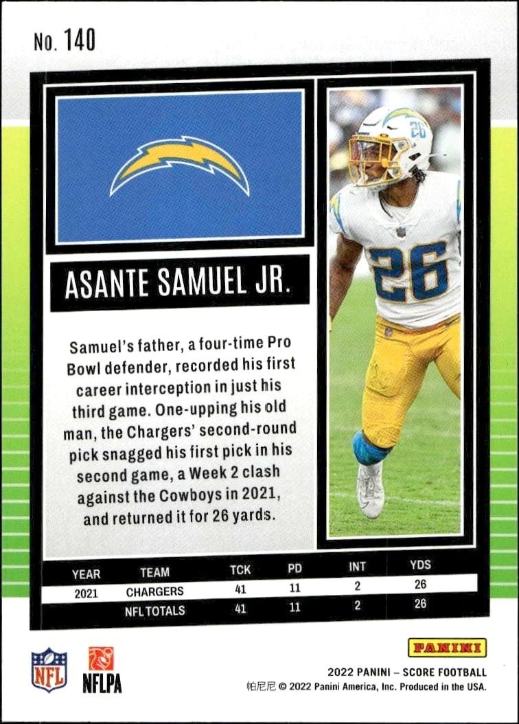 2022 Panini Score Asante Samuel Jr. #140 football trading card back