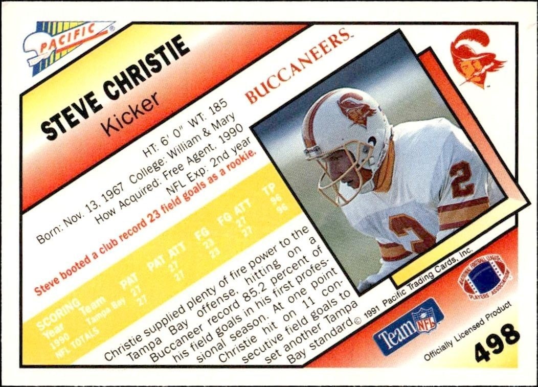 1991 Pacific Steve Christie #151 football trading card back