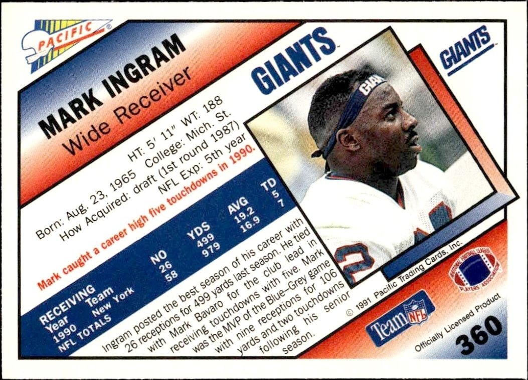 1991 Pacific Mark Ingram #360 football trading card back