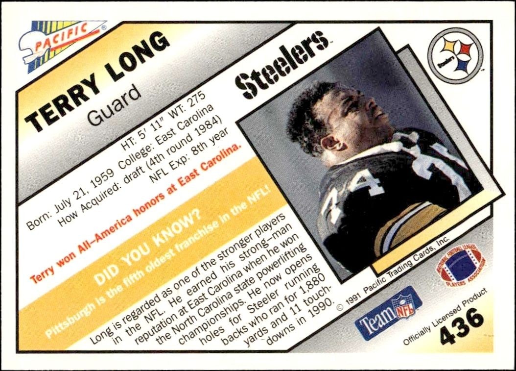 1991 Pacific Terry Long #436 football trading card back