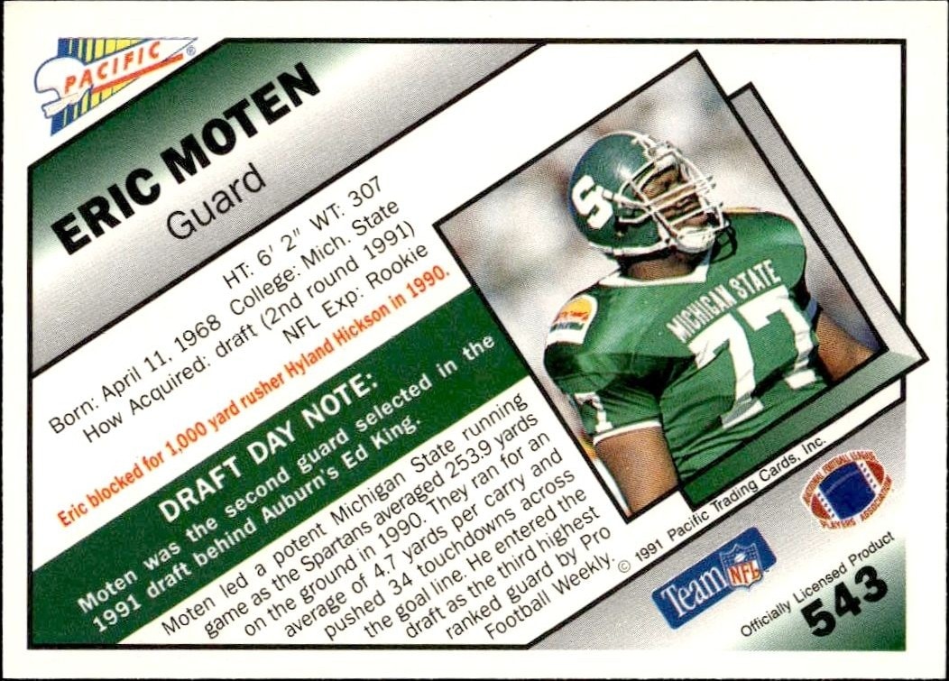 1991 Pacific Eric Moten #543 football trading card back