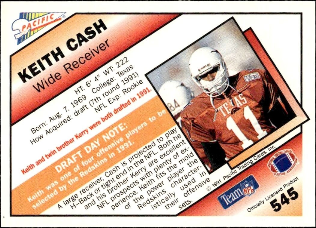 1991 Pacific Keith Cash #545 football trading card back