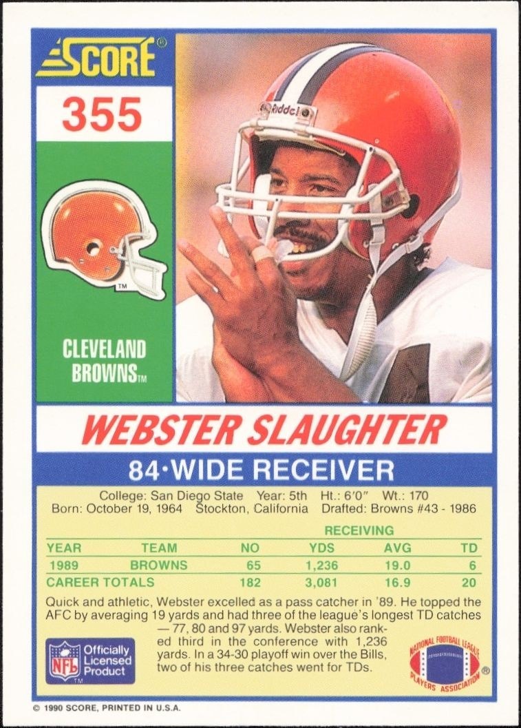 1990 Score Webster Slaughter #355 football trading card back