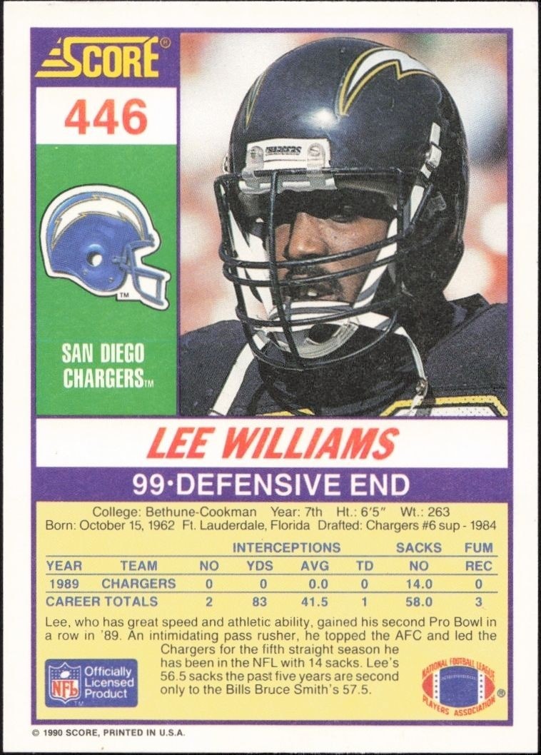 1990 Score Lee Williams #446 football trading card back