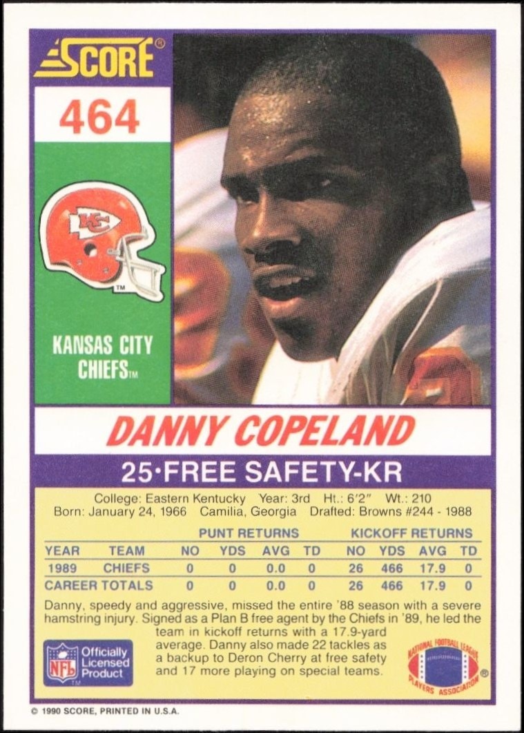 1990 Score Danny Copeland #464 football trading card back