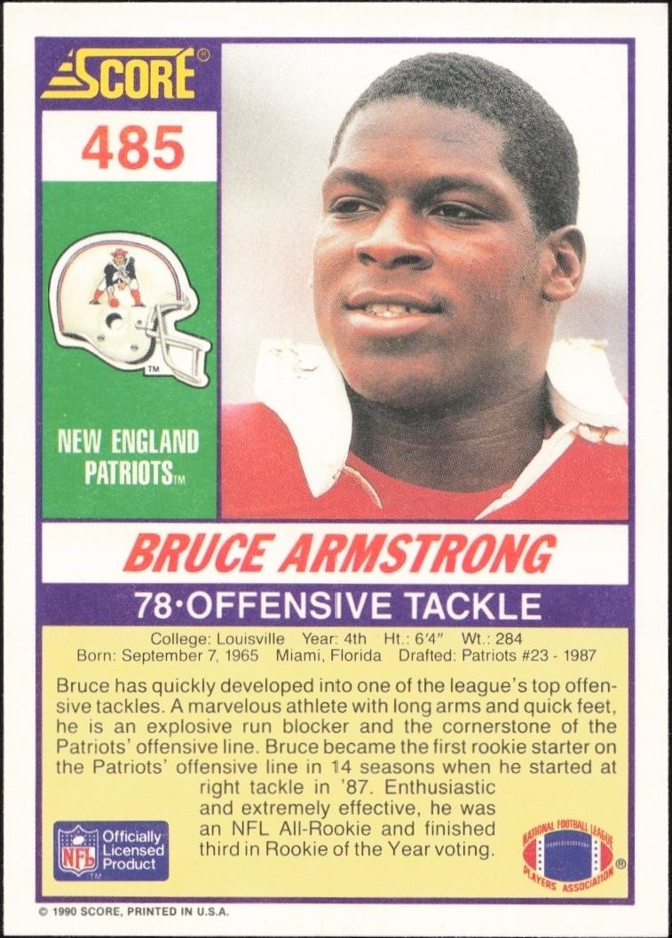 1990 Score Bruce Armstrong #485 football trading card back
