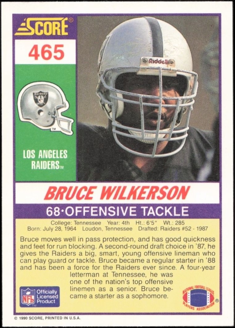 1990 Score Bruce Wilkerson #465 football trading card back